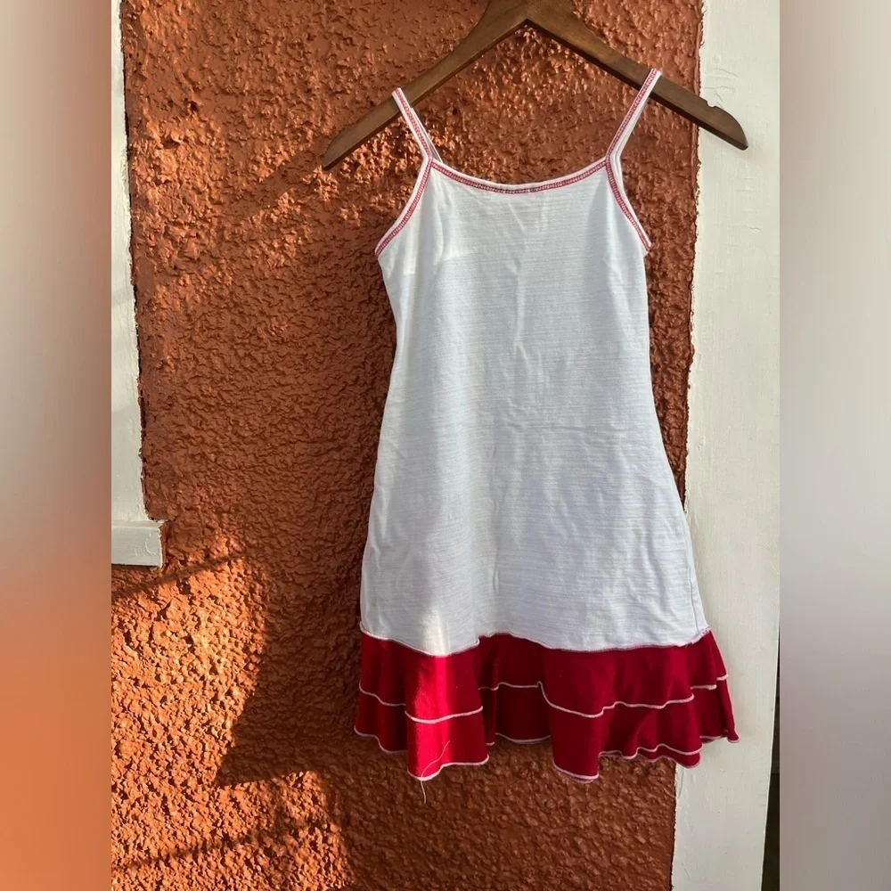 Crazy Fish Hawaiian Summer Dress Young Girls Size 7-8 Floral Red White Vacation